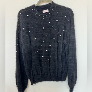 Pink lily black soft pearl sweater